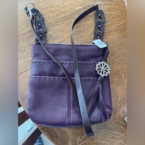 Purple supple Leather Brighton Koda cross-body bag. Pockets. Key fob. NWT.